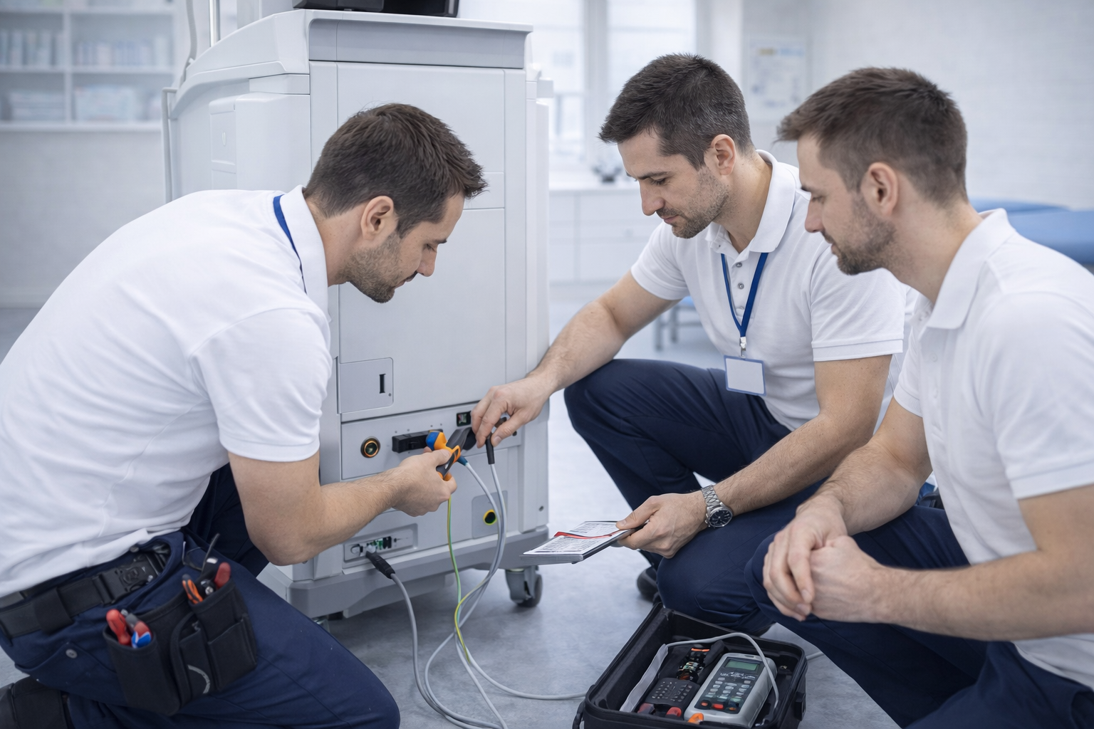 Techniker installieren medizinisches Gerät